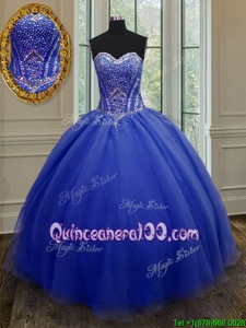 Exquisite Royal Blue Vestidos de Quinceanera Military Ball and Sweet 16 and Quinceanera and For withBeading and Belt Sweetheart Sleeveless Lace Up