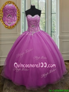 Gorgeous Beading and Belt Vestidos de Quinceanera Lilac Lace Up Sleeveless Floor Length