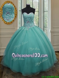 Fancy Beading Quinceanera Gowns Light Blue Lace Up Sleeveless Floor Length