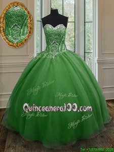 Dark Green Sleeveless Organza Lace Up Sweet 16 Dress forMilitary Ball and Sweet 16 and Quinceanera