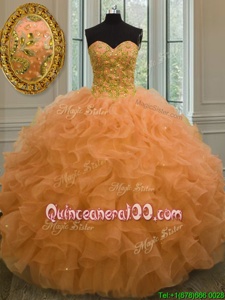 Glorious Orange Sleeveless Organza Lace Up Quinceanera Gown forMilitary Ball and Sweet 16 and Quinceanera