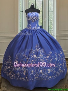 Graceful Royal Blue Ball Gowns Embroidery Sweet 16 Dresses Lace Up Satin Sleeveless Floor Length