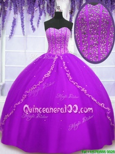 Hot Sale Purple Quinceanera Dresses For withBeading and Sequins Sweetheart Sleeveless Lace Up