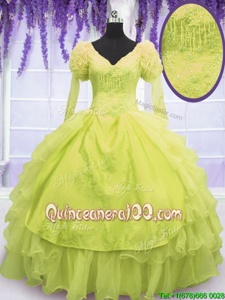 Best Floor Length Ball Gowns Sleeveless Yellow Green Quinceanera Gowns Lace Up