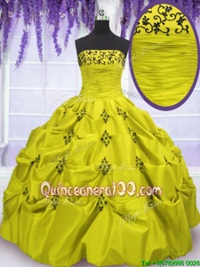 Spectacular Yellow Green Sleeveless Floor Length Embroidery and Ruffled Layers Lace Up Quinceanera Dresses