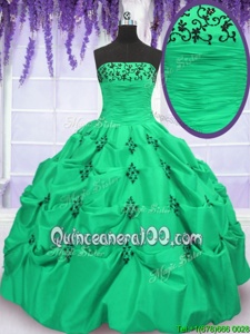 Most Popular Pick Ups Strapless Sleeveless Lace Up Sweet 16 Dresses Spring Green Taffeta