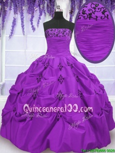 Eggplant Purple Lace Up Sweet 16 Quinceanera Dress Embroidery and Pick Ups Sleeveless Floor Length