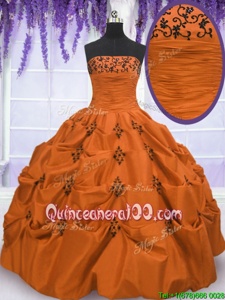 Extravagant Sleeveless Taffeta Floor Length Lace Up 15 Quinceanera Dress inOrange forSpring and Summer and Fall and Winter withEmbroidery and Pick Ups