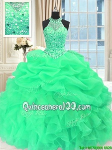 Fashionable Scoop Beading and Pick Ups 15 Quinceanera Dress Spring Green Lace Up Sleeveless Floor Length