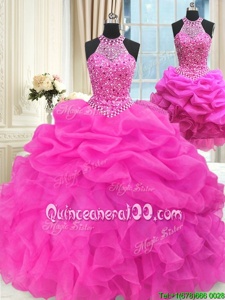 New Arrival Three Piece Sleeveless Lace Up Floor Length Beading and Pick Ups 15 Quinceanera Dress