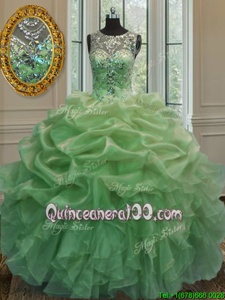Charming Spring Green Scoop Lace Up Beading and Ruffles and Pick Ups Sweet 16 Quinceanera Dress Sleeveless