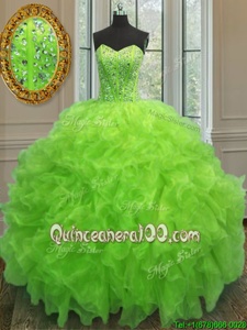 Luxurious Spring and Summer and Fall and Winter Organza Sleeveless Floor Length Quinceanera Dress andBeading and Ruffles