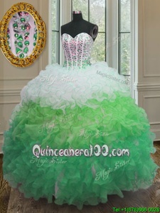 Multi-color Ball Gowns Beading and Ruffles and Sashes|ribbons 15 Quinceanera Dress Lace Up Organza Sleeveless Floor Length