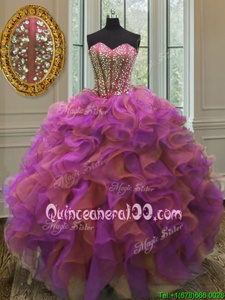 Eye-catching Floor Length Multi-color Quinceanera Dress Organza Sleeveless Spring and Summer and Fall and Winter Beading and Ruffles