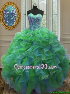 Glorious Multi-color Organza Lace Up Quince Ball Gowns Sleeveless Floor Length Beading and Ruffles