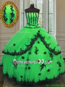 Green Strapless Lace Up Beading and Embroidery Vestidos de Quinceanera Sleeveless