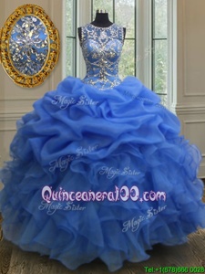 Edgy Scoop Floor Length Ball Gowns Sleeveless Blue Quinceanera Dresses Lace Up