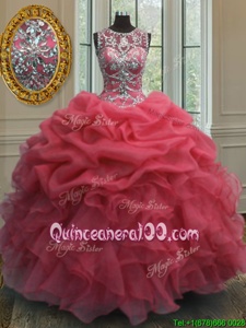 Captivating Scoop Sleeveless Beading and Ruffles and Pick Ups Lace Up Sweet 16 Quinceanera Dress