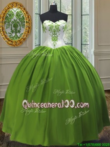 Olive Green Sweetheart Lace Up Embroidery Sweet 16 Dresses Sleeveless