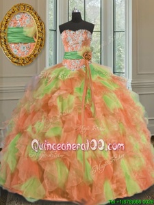 Glorious Multi-color Sleeveless Floor Length Beading and Ruffles and Sashes|ribbons Lace Up Quinceanera Gown