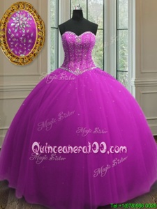 Edgy Purple Sweetheart Neckline Beading and Sequins Quinceanera Gown Sleeveless Lace Up