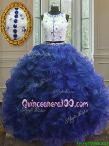 Lovely Scoop Sleeveless Clasp Handle Quinceanera Dresses Royal Blue Organza