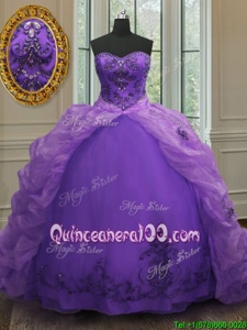Chic Purple Sweetheart Neckline Beading and Appliques and Pick Ups Sweet 16 Dress Sleeveless Lace Up
