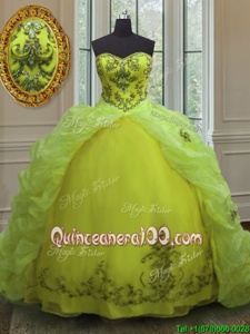 New Arrival Pick Ups With Train Yellow Green Quinceanera Dress Sweetheart Sleeveless Court Train Lace Up