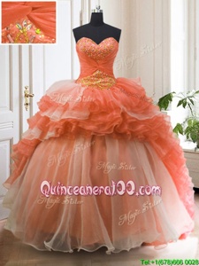 Superior Spring and Summer and Fall and Winter Organza Sleeveless With Train 15 Quinceanera Dress Sweep Train andBeading and Ruffled Layers