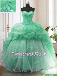 Gorgeous Apple Green Sweetheart Neckline Beading 15 Quinceanera Dress Sleeveless Lace Up