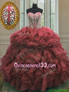 Most Popular Spring and Summer and Fall and Winter Organza Sleeveless Floor Length Sweet 16 Quinceanera Dress andBeading and Ruffles