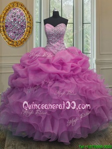 Sleeveless Beading and Ruffles and Pick Ups Lace Up Quinceanera Gowns