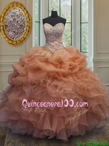 Beauteous Orange 15th Birthday Dress Military Ball and Sweet 16 and Quinceanera and For withBeading and Ruffles and Pick Ups Sweetheart Sleeveless Lace Up