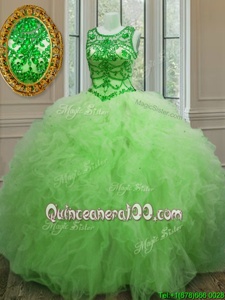 Sweet Scoop Floor Length Ball Gowns Sleeveless Spring Green Sweet 16 Quinceanera Dress Lace Up