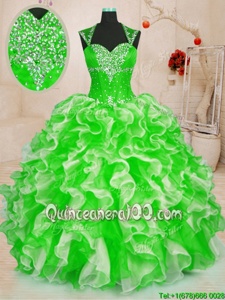 Most Popular Spring Green Sleeveless Floor Length Beading and Ruffles Lace Up 15th Birthday Dress