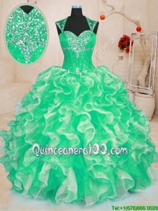 Wonderful Green Sweetheart Lace Up Beading and Ruffles Quince Ball Gowns Sleeveless