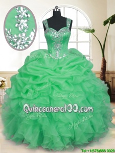 Deluxe Pick Ups Spring Green Sleeveless Organza Zipper Quinceanera Gowns forMilitary Ball and Sweet 16 and Quinceanera