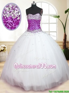 Sweetheart Sleeveless Tulle Quinceanera Dress Beading Lace Up
