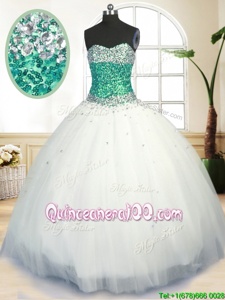 Glittering Beading Quinceanera Dresses White Lace Up Sleeveless Floor Length