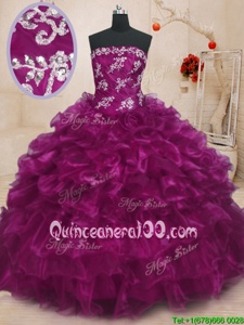 Fancy Floor Length Ball Gowns Sleeveless Fuchsia Quinceanera Dress Lace Up