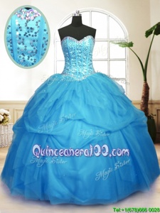 Spring and Summer and Fall and Winter Tulle Sleeveless Floor Length Quinceanera Gown andSequins and Pick Ups