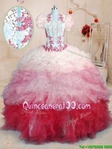 Latest Sweetheart Sleeveless Brush Train Lace Up Quinceanera Gown Multi-color Organza