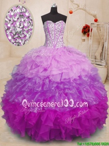 Simple Multi-color Organza Lace Up Sweetheart Sleeveless Floor Length 15 Quinceanera Dress Beading and Ruffles