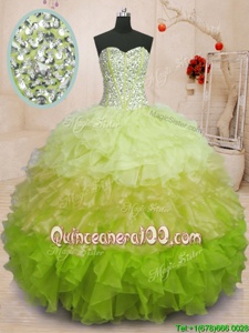 Free and Easy Multi-color Organza Lace Up Quince Ball Gowns Sleeveless Floor Length Beading and Ruffles