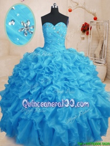Nice Baby Blue Sleeveless Organza Lace Up Sweet 16 Quinceanera Dress forMilitary Ball and Sweet 16 and Quinceanera