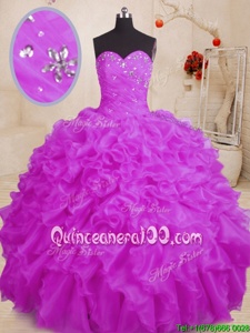 Fashion Organza Sweetheart Sleeveless Lace Up Beading and Ruffles Sweet 16 Quinceanera Dress inPurple