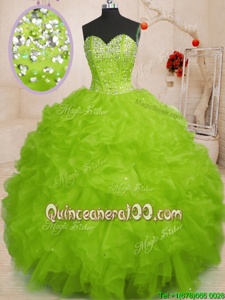 Edgy Yellow Green Quinceanera Gowns Military Ball and Sweet 16 and Quinceanera and For withBeading and Ruffles Sweetheart Sleeveless Lace Up
