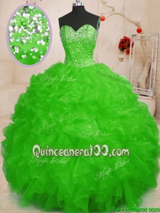 Chic Floor Length Lace Up Sweet 16 Dresses Spring Green and In forMilitary Ball and Sweet 16 and Quinceanera withBeading and Ruffles