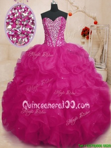 Enchanting Floor Length Ball Gowns Sleeveless Fuchsia Sweet 16 Quinceanera Dress Lace Up