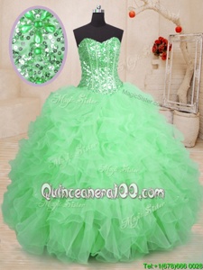Pretty Green Sweetheart Neckline Beading and Ruffles Sweet 16 Dresses Sleeveless Lace Up